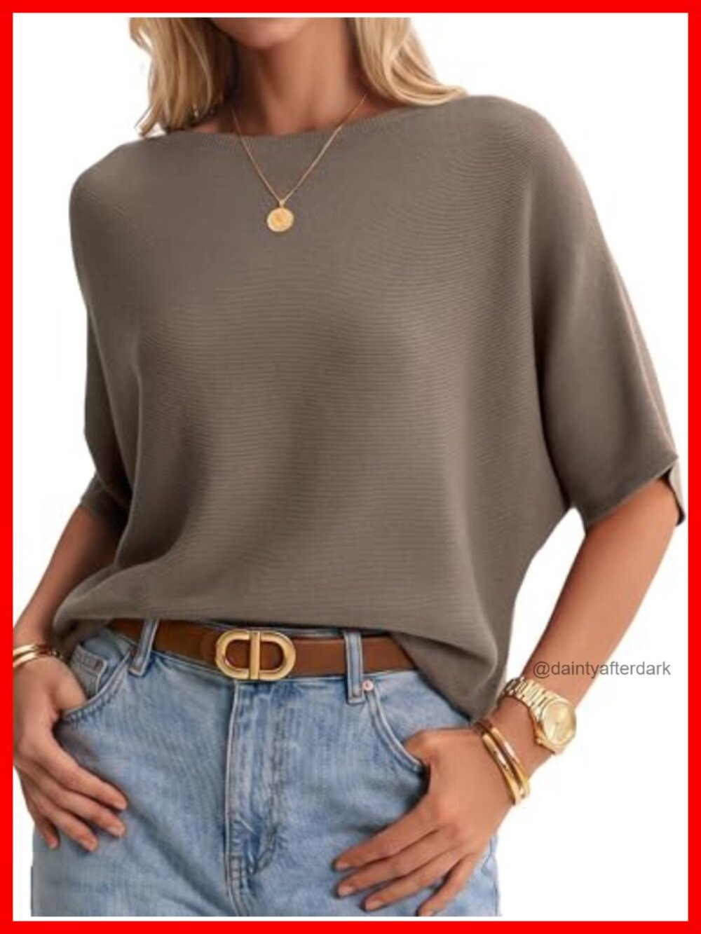 Oversized Batwing 3/4 Sleeve Boat Neck Cotton Sweater Pullover Business Casual